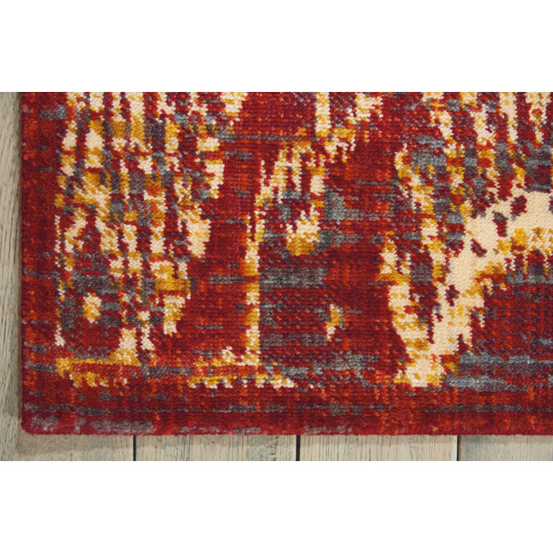 Paprika Red Abstract Wool and Synthetic Rectangular Area Rug