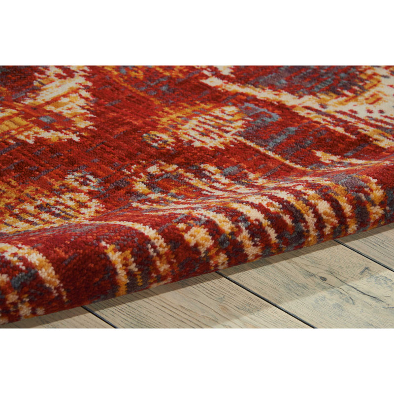 Paprika Red Abstract Wool and Synthetic Rectangular Area Rug