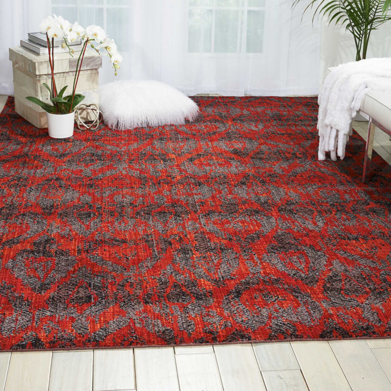 Moroccan Red and Gray Wool Rectangular Area Rug