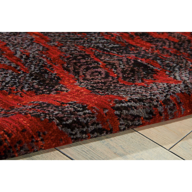 Moroccan Red and Gray Wool Rectangular Area Rug