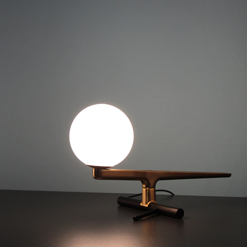 Elegant Swallow Perch 9cm White Glass & Brass LED Table Lamp