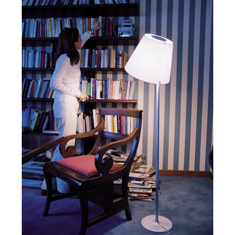 Adjustable Grey Satin Silk Floor Lamp with Aluminum Base