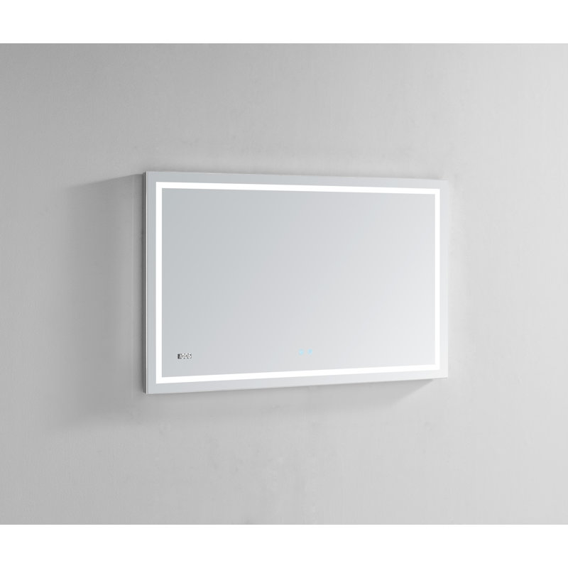 Daytona 48" Rectangular LED Lighted Silver Bathroom Mirror with Digital Clock