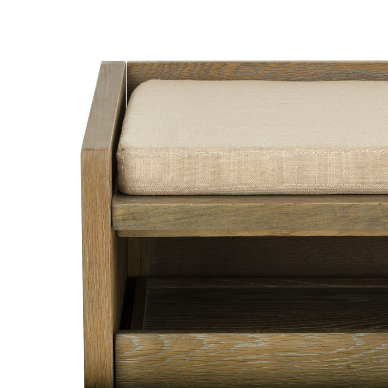 Percy Transitional 34'' Beige Linen and Rustic Oak Storage Bench