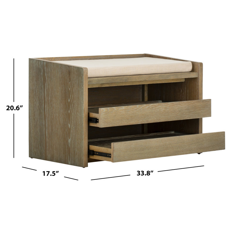 Percy Transitional 34'' Beige Linen and Rustic Oak Storage Bench