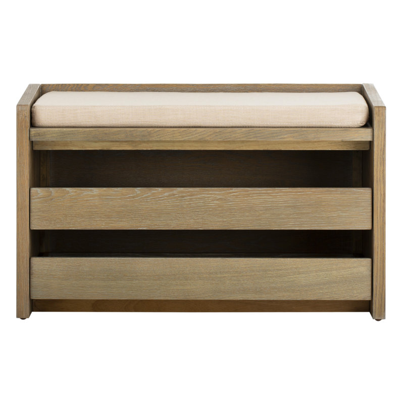 Percy Transitional 34'' Beige Linen and Rustic Oak Storage Bench