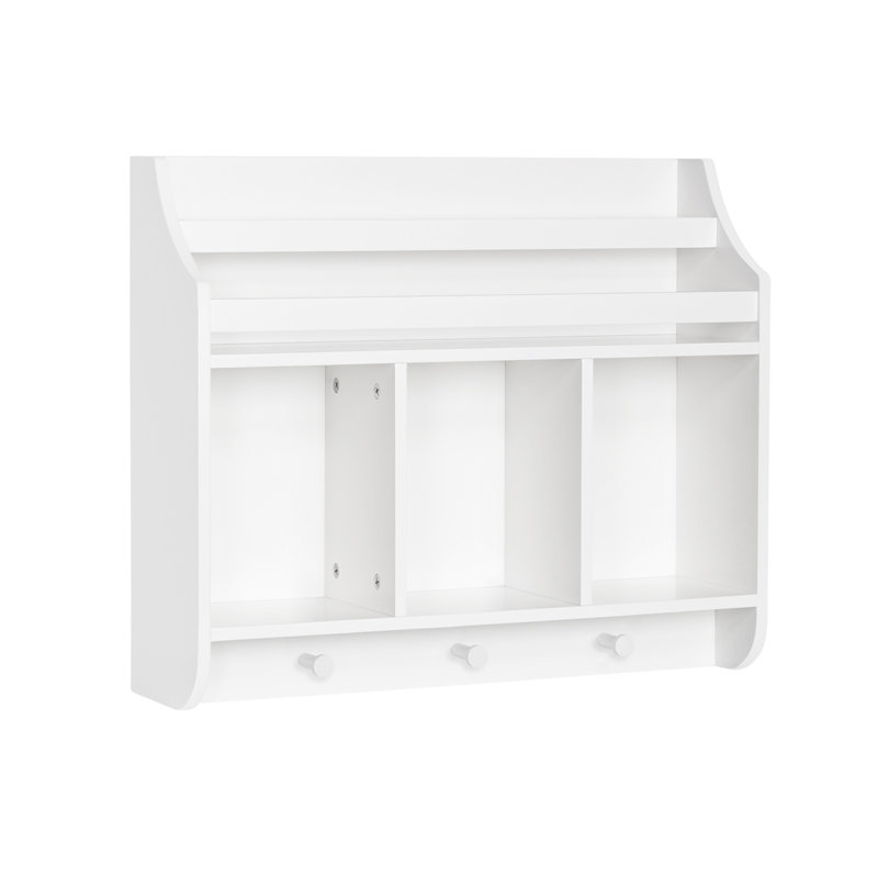 Playtime White Wall-Mounted Shelf with Bookrack and Cubbies for Kids