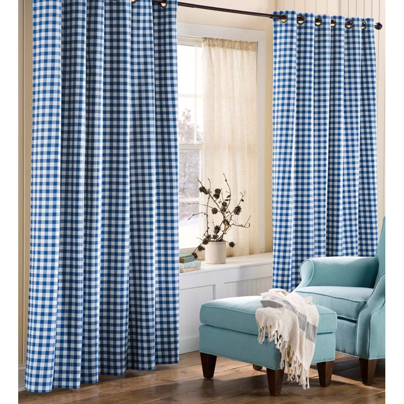 Blue and White Cotton Room-Darkening Grommet Curtains