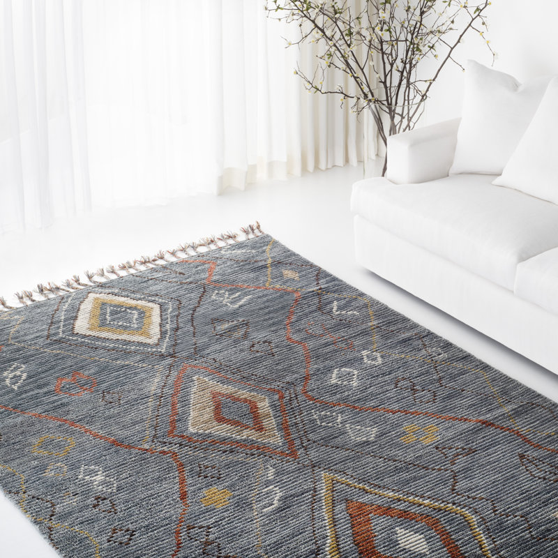 Nahla Blue Hand-Knotted Wool Cotton Rectangular Rug