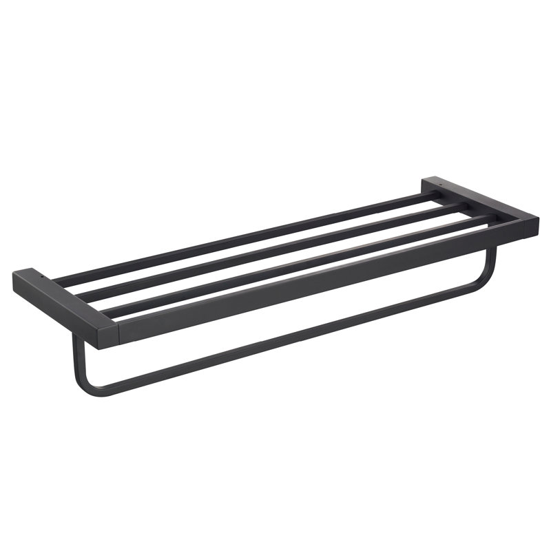 Matte Black Wall-Mounted Bathroom Shelf with Towel Bar
