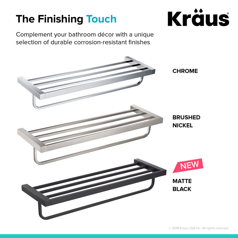 Matte Black Wall-Mounted Bathroom Shelf with Towel Bar