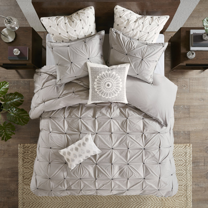 Sofia 20" Modern Medallion Embroidered Grey and Off-White Square Pillow
