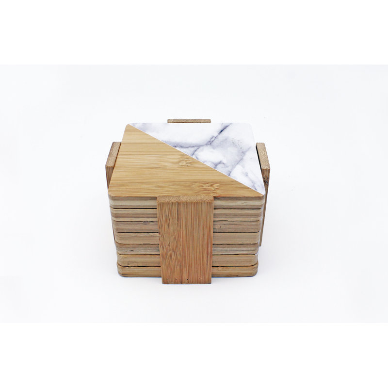 Eco-Friendly Bamboo and Marble Coaster Set with Holder