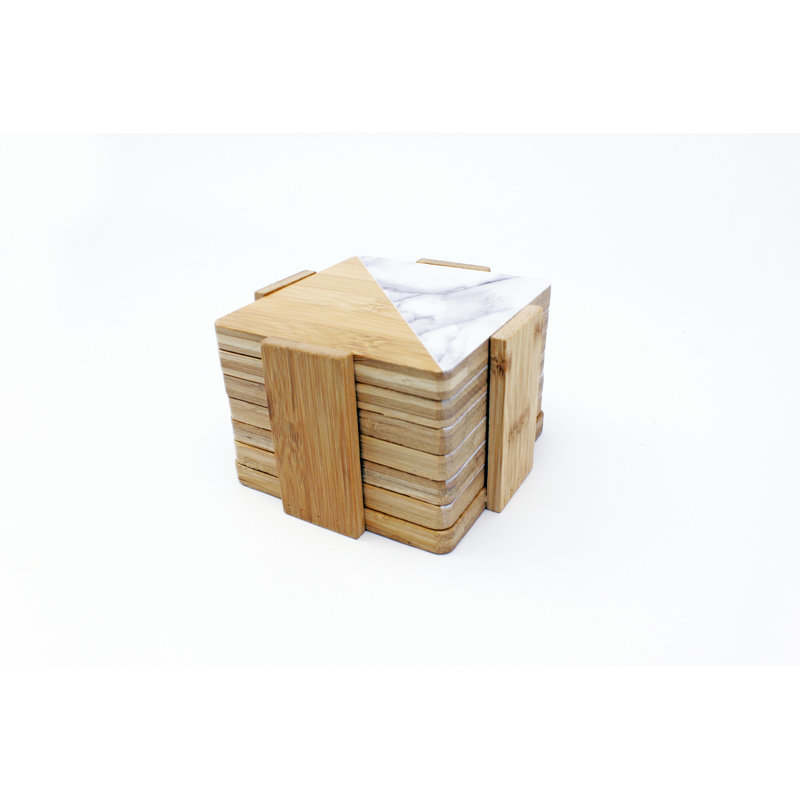 Eco-Friendly Bamboo and Marble Coaster Set with Holder