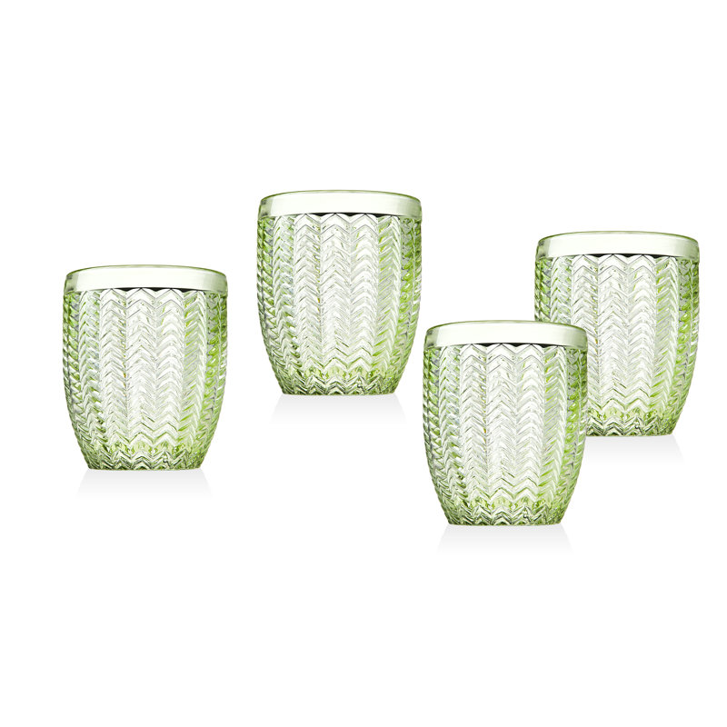 Emerald Green Chevron 11oz Stemless Glassware Set of 4