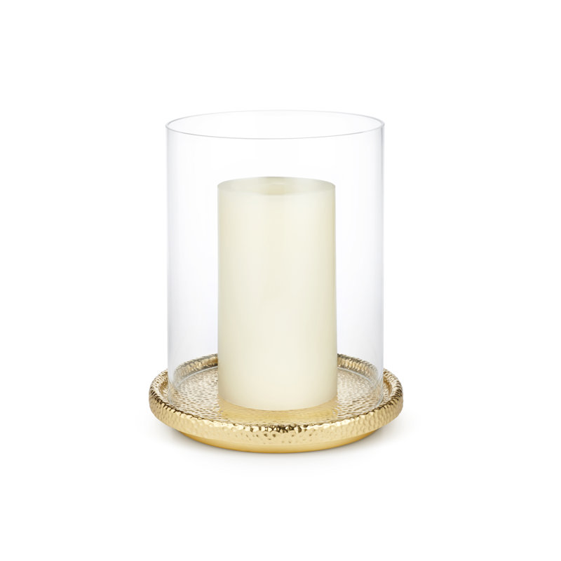 Brass and Glass Tabletop Hurricane Candle Holder