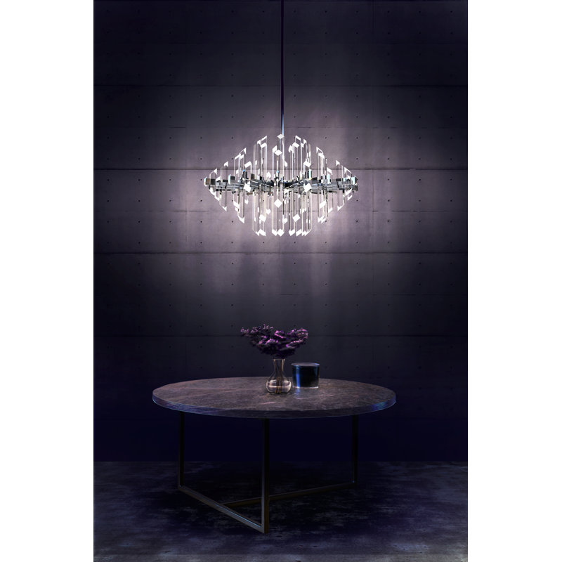 Facets Chrome-Crystal LED Kitchen Island Chandelier, 32" Wide