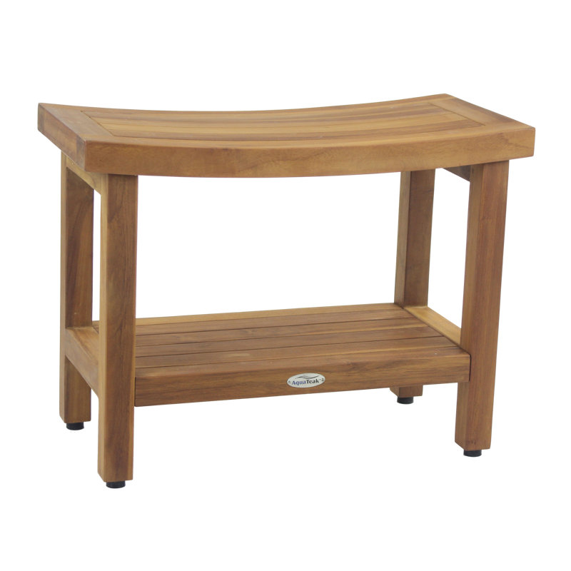 Sumba Teak Oil Finish Freestanding Shower Bench with Shelf