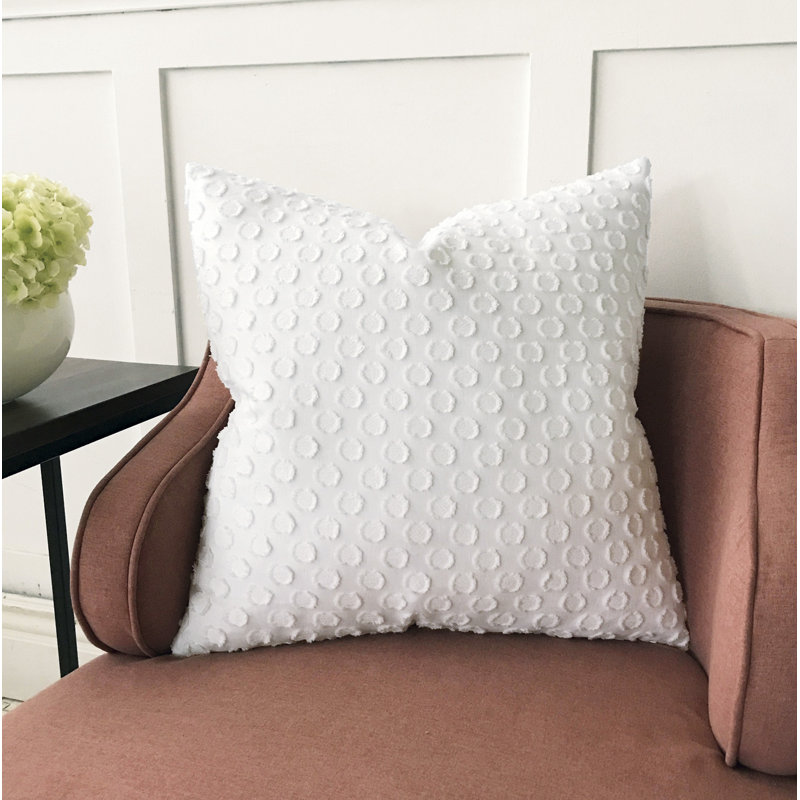 Lilla Polkadot Square Cotton Linen Pillow with Feather Insert