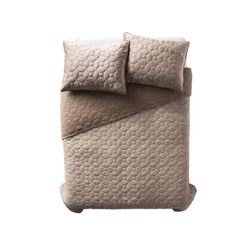 Taupe Full Velvet Reversible Quilt Set with Shams
