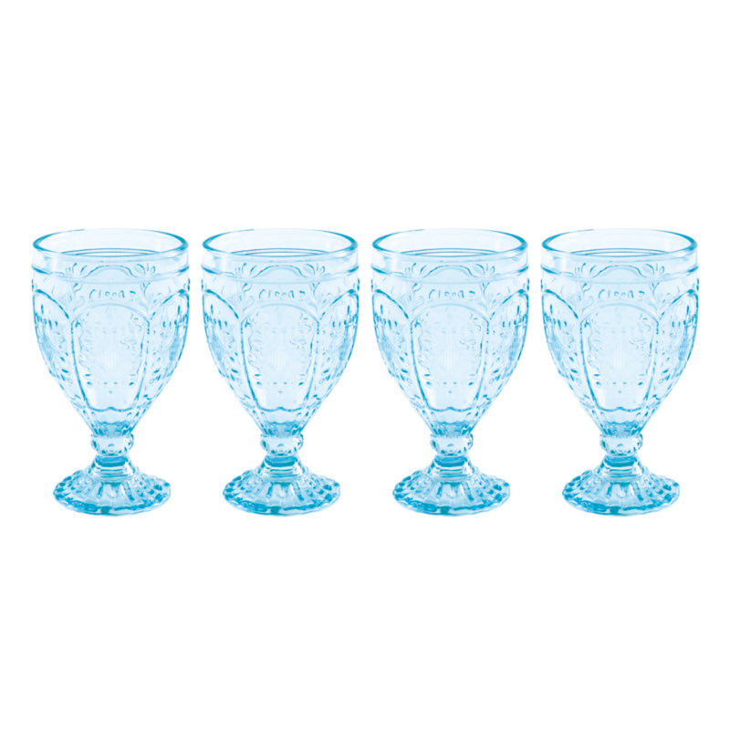 Aqua Crystal Cut Glass Goblet Set of Four