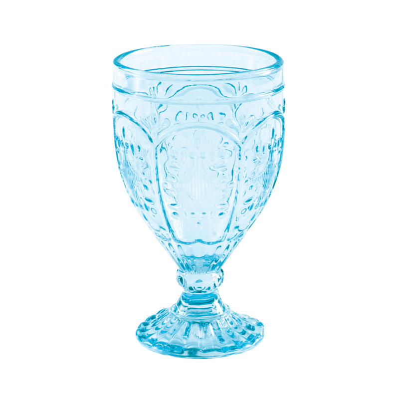 Aqua Crystal Cut Glass Goblet Set of Four