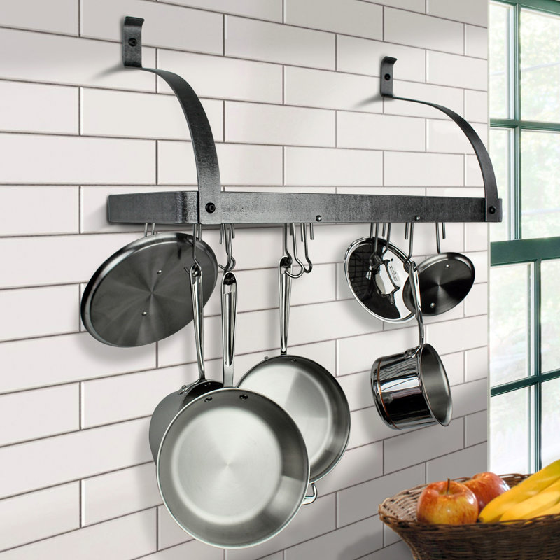 Hammered Steel Curved Arm Wall Mounted Pot Rack