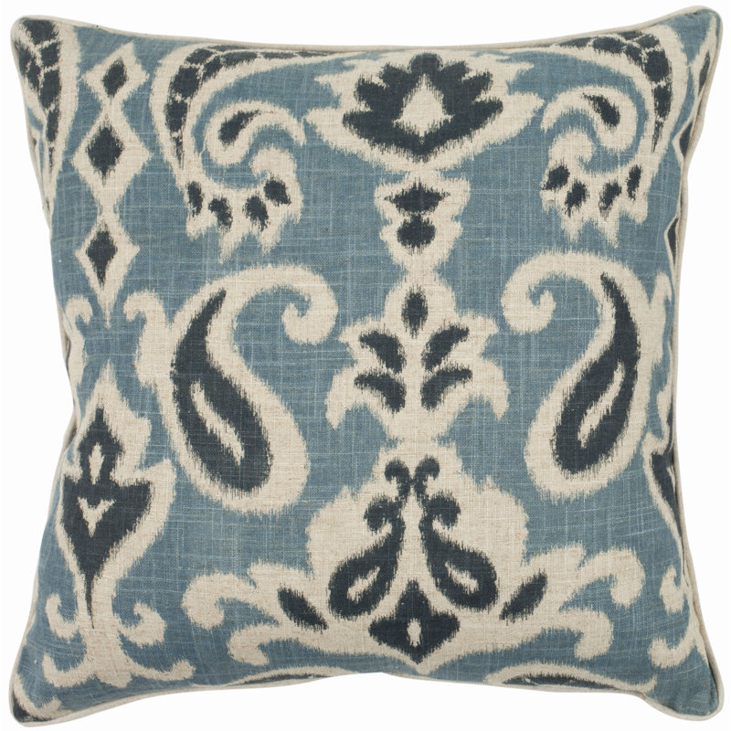 Porch Blue Paisley Cotton Linen 22" Square Throw Pillow Set