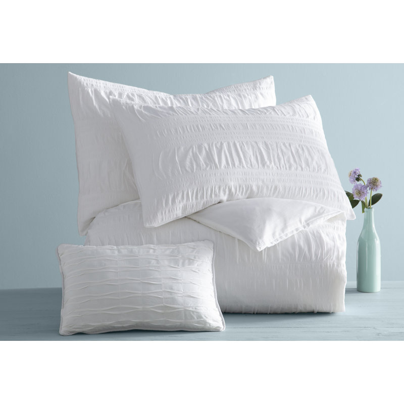 Nicolette White Cotton Seersucker Queen Duvet Cover Set