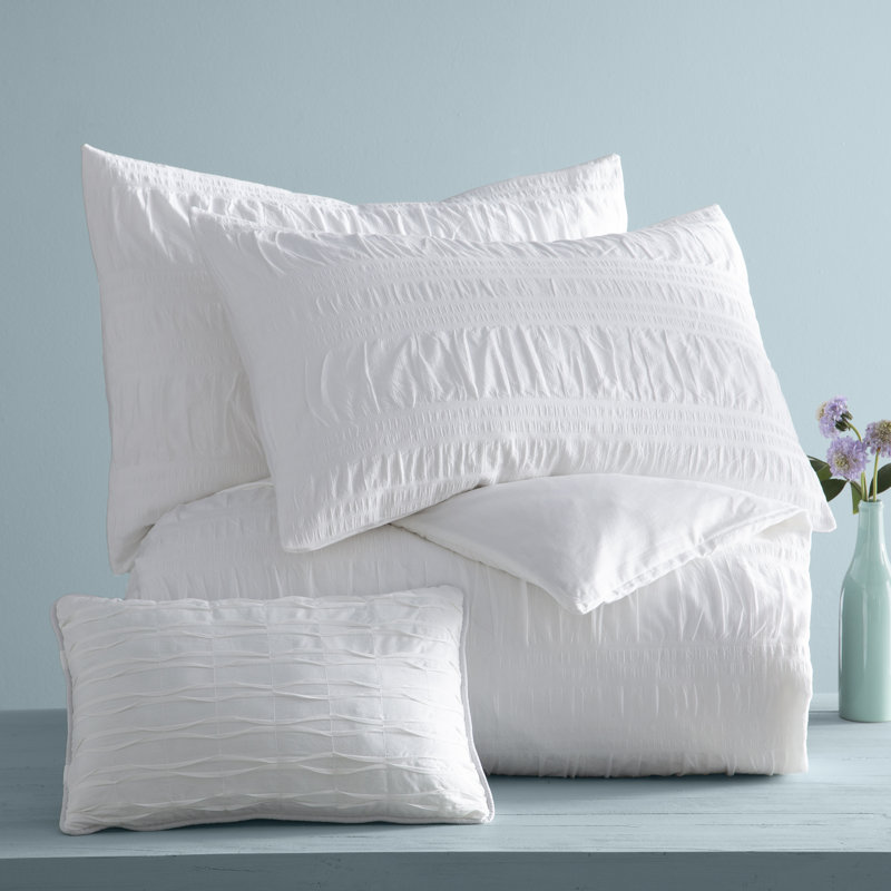 Nicolette White Cotton Seersucker Queen Duvet Cover Set