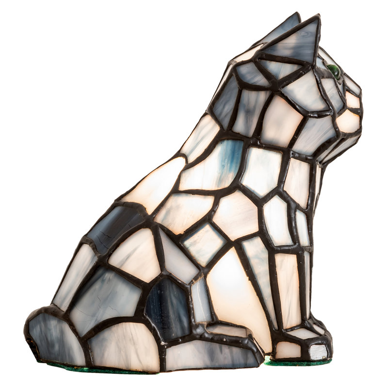 Charming Noir 1-Light Black Stained Glass Cat Shelf Accent Lamp