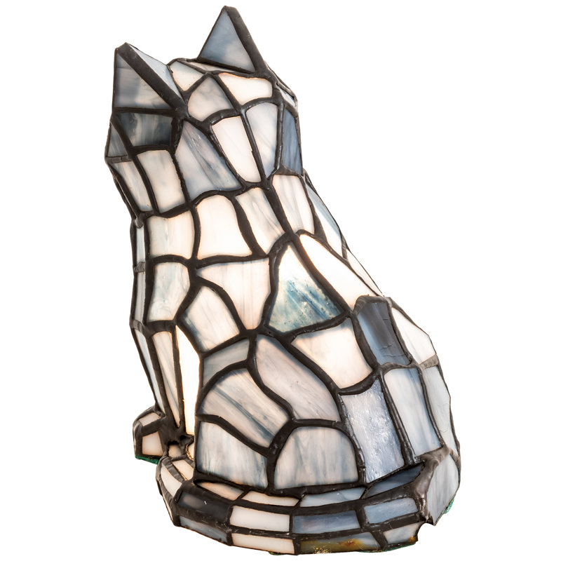 Charming Noir 1-Light Black Stained Glass Cat Shelf Accent Lamp