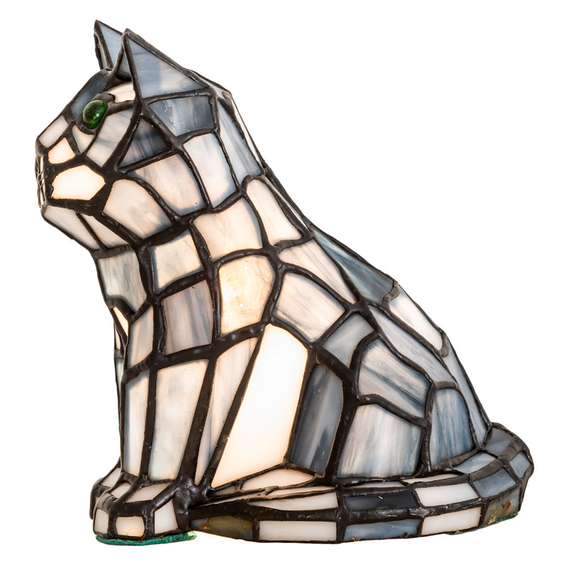Charming Noir 1-Light Black Stained Glass Cat Shelf Accent Lamp
