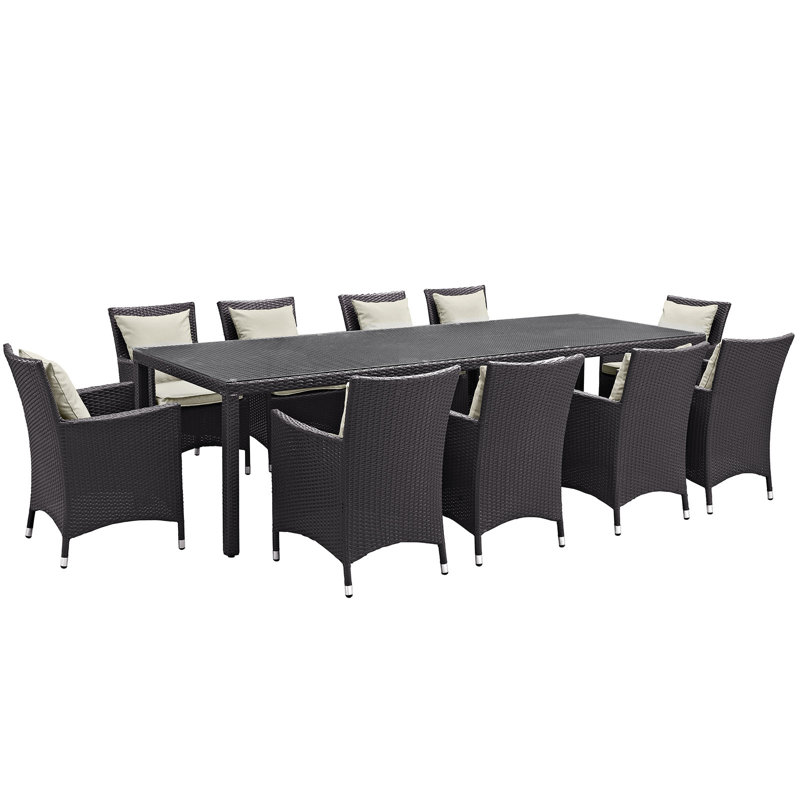 Espresso Beige Synthetic Rattan 11-Piece Outdoor Dining Set