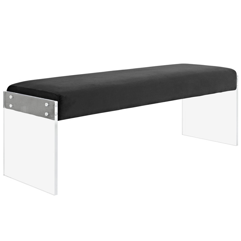Black Velvet Upholstered Bench with Acrylic Base
