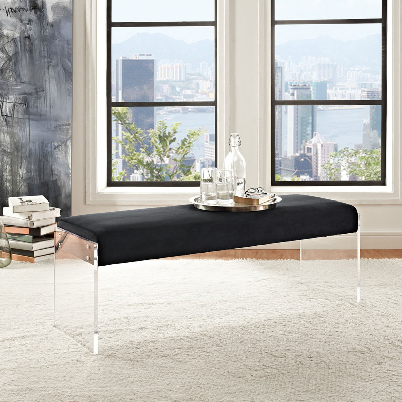 Black Velvet Upholstered Bench with Acrylic Base