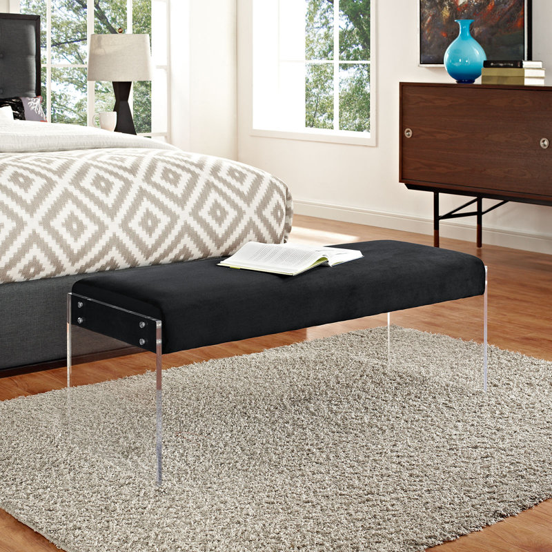 Black Velvet Upholstered Bench with Acrylic Base
