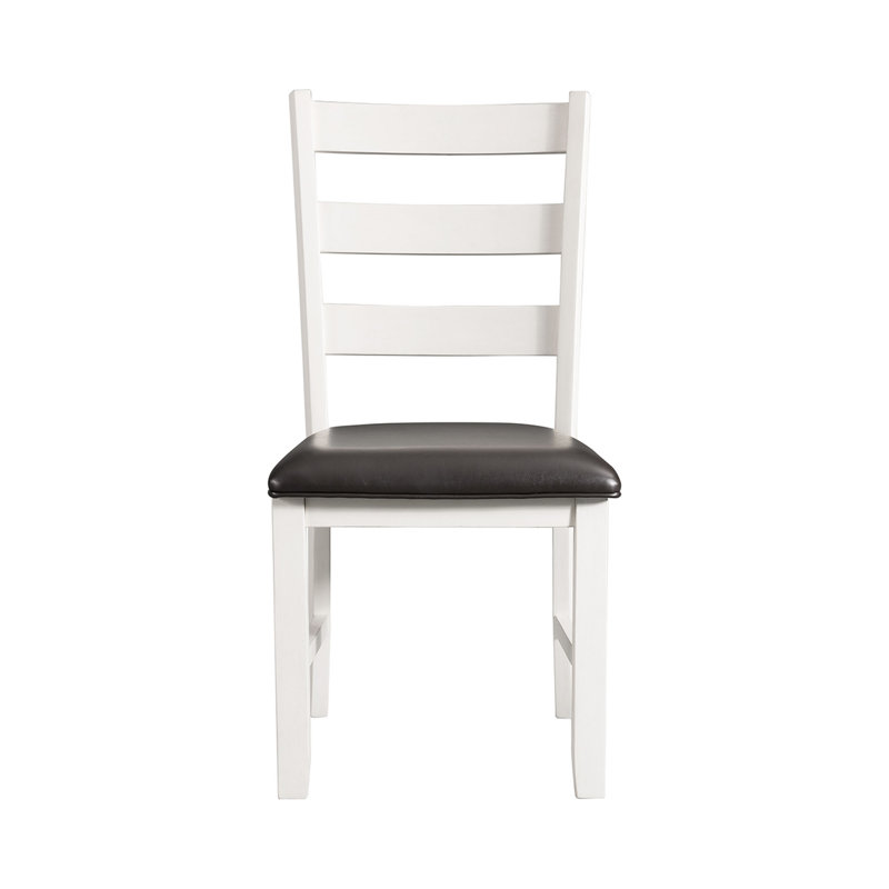 High Slat Ladderback Side Chair in White and Brown Faux Leather