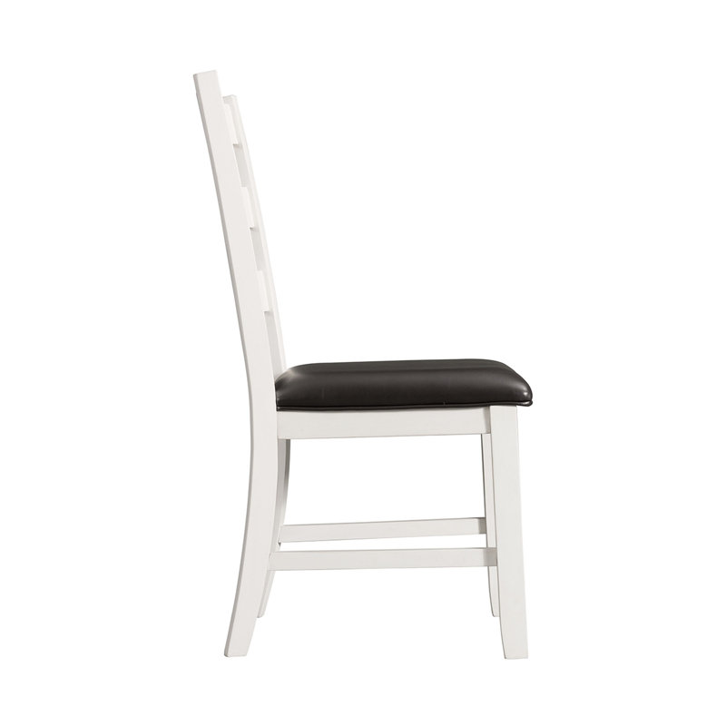 High Slat Ladderback Side Chair in White and Brown Faux Leather