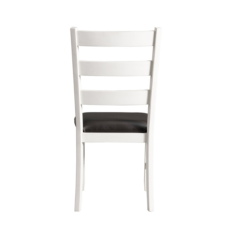 High Slat Ladderback Side Chair in White and Brown Faux Leather