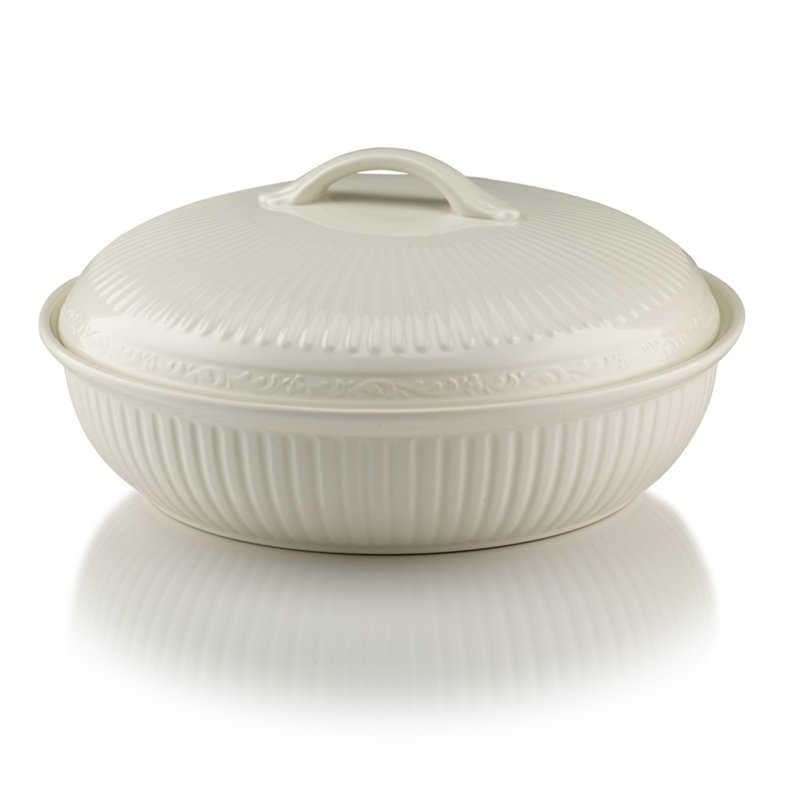 Italian Countryside White Stoneware Oval Casserole Dish with Lid