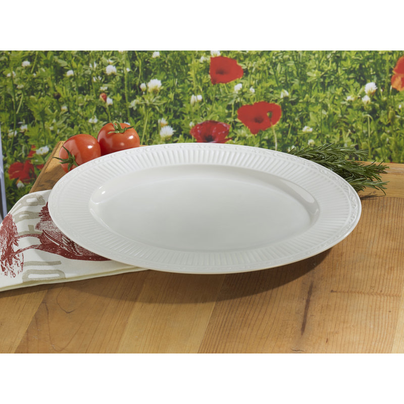 White Ceramic Oval Serving Platter, 15-Inch