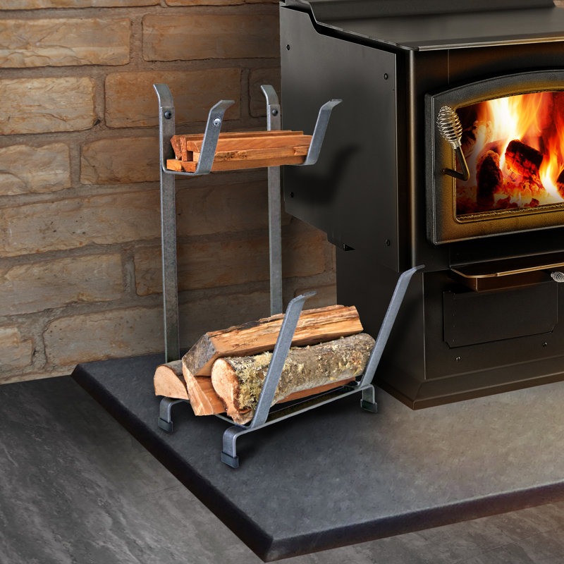 Hammered Steel Log Rack with Kindling Holder, 2-Tier