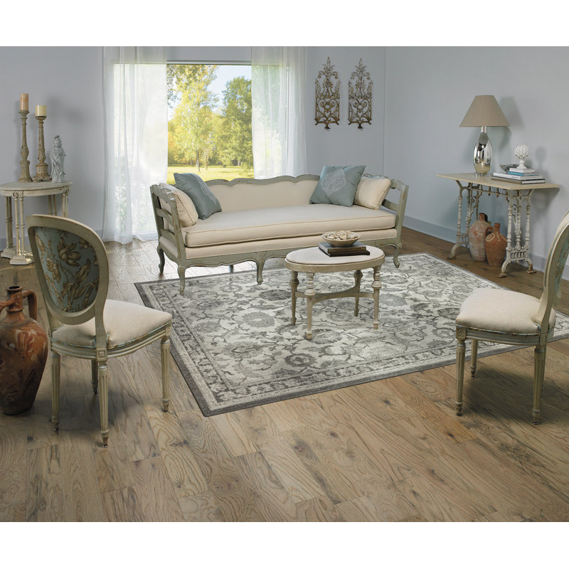 Gray Floral Motif Small Synthetic Accent Rug