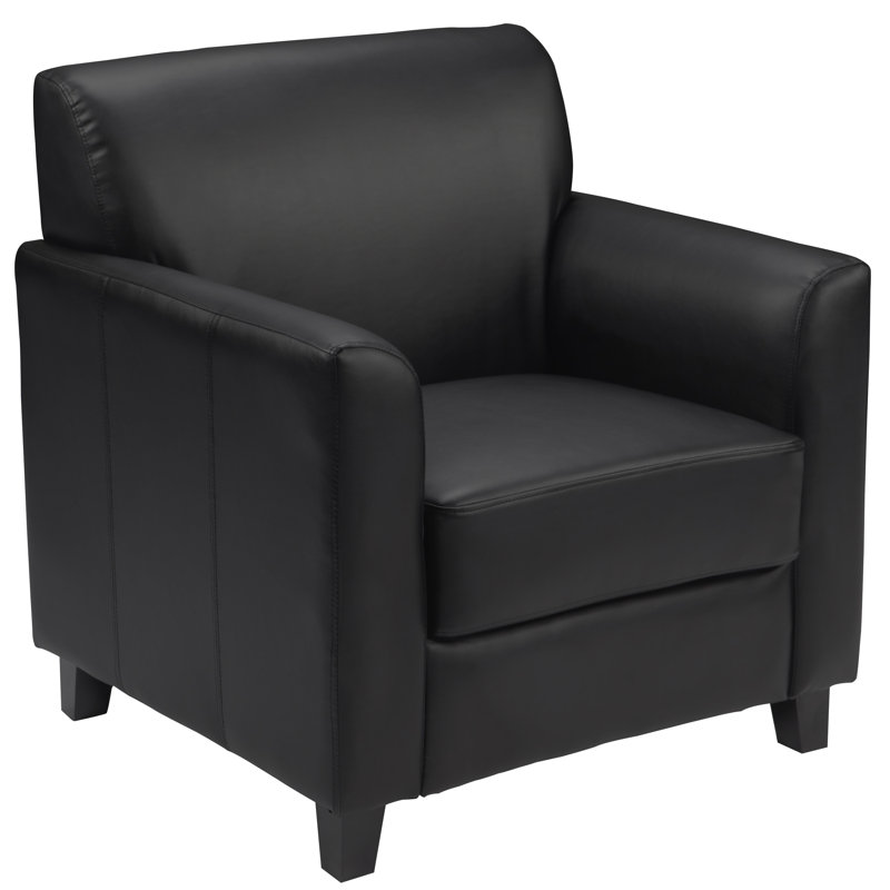 Eco-Friendly Black Leather & Wood Contemporary Armchair