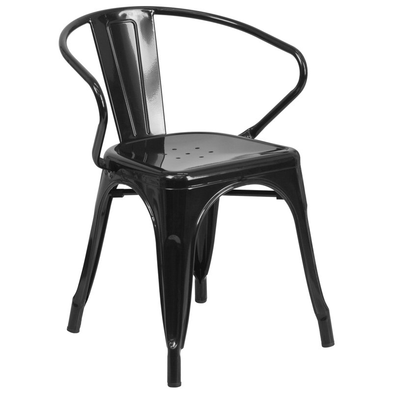 Sleek Black Steel Stackable Indoor-Outdoor Dining Armchair