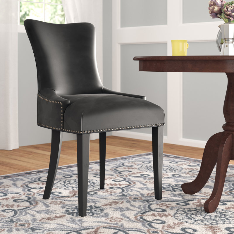 High Back Black Leather Upholstered Parsons Side Chair
