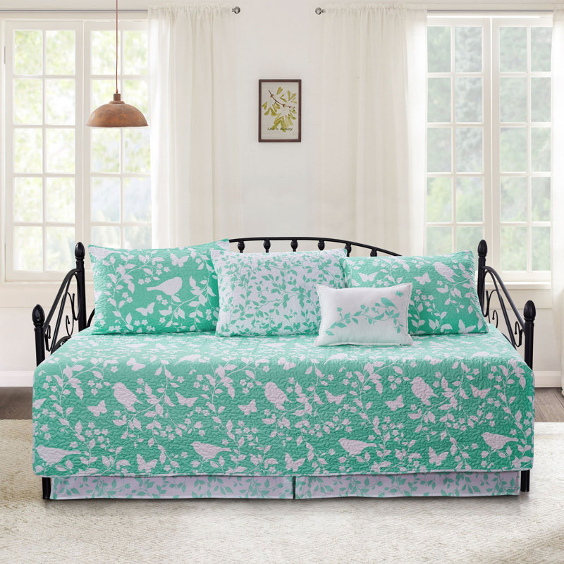 Birdsong Teal Reversible Quilted Daybed Cover Set
