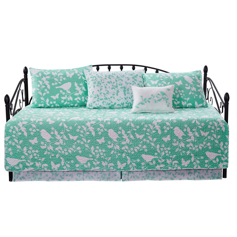 Birdsong Teal Reversible Quilted Daybed Cover Set