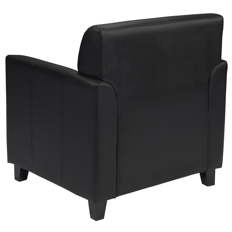 Eco-Friendly Black Leather & Wood Contemporary Armchair